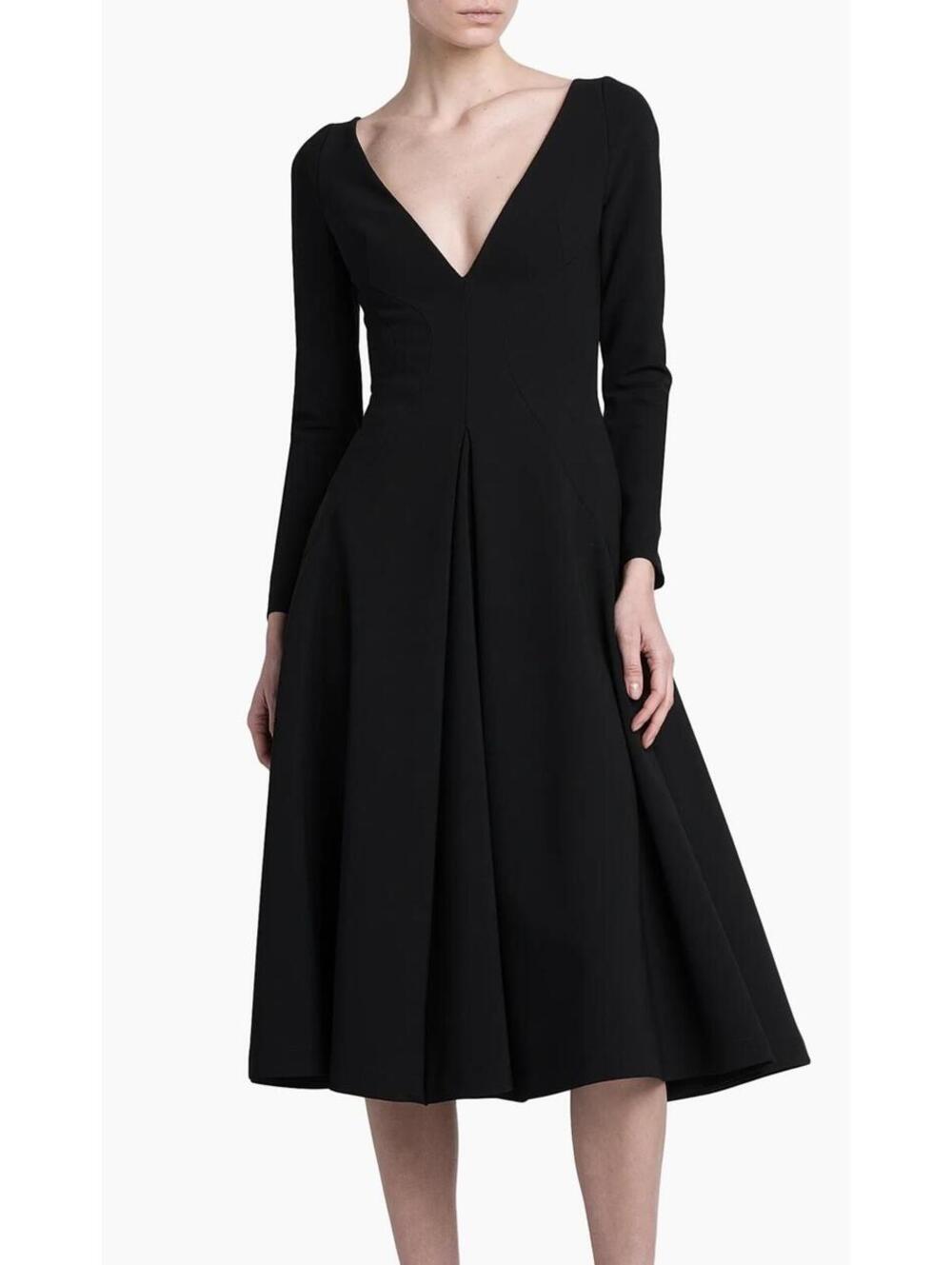 $1485 NWOT Philosophy di Lorenzo Serafini Plunging Midi Dress Black US 10 IT 46
